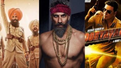 अक्षय कुमार के विभिन्न फिल्मी किरदारों का कोलाज और बॉक्स ऑफिस कलेक्शन का ग्राफिक