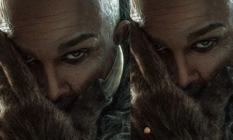 A conceptual image highlighting the Allu Arjun Raaka First Look, showing a mysterious half-bald man with sharp wolf-like claws against a dark, intense background.