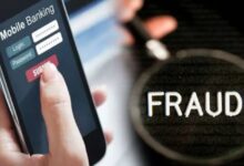 A conceptual image highlighting CG Cyber Fraud, showing a hacker holding a phone with a background of digital currency and a warning sign about fake foreign investments.