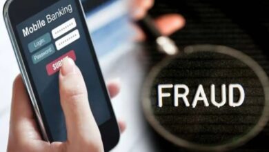 A conceptual image highlighting CG Cyber Fraud, showing a hacker holding a phone with a background of digital currency and a warning sign about fake foreign investments.