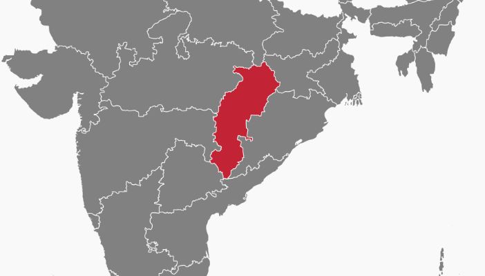 A conceptual image highlighting the CG Delimitation News, showing a map of Chhattisgarh alongside a parliament building and a voting box with 33% women's reservation symbols.