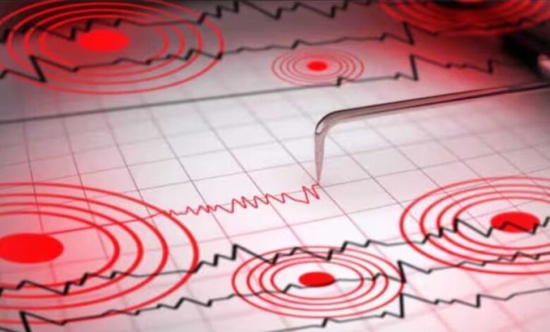 A conceptual image showing people standing on the road at midnight, highlighting the panic and chaos caused by the recent Chhattisgarh earthquake.