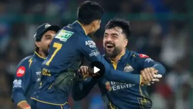 A conceptual image highlighting the DC vs GT IPL 2026 match, showing Shubman Gill and Rashid Khan celebrating, with KL Rahul looking disappointed in the background.