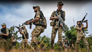 A conceptual image highlighting Naxal Free India, showing a map of India with only two highlighted areas representing Bijapur and West Singhbhum, alongside security forces patrolling a dense jungle.