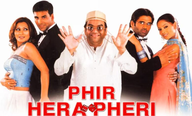 परेश रावल, अक्षय कुमार और राजपाल यादव के फनी किरदारों का एक कोलाज जो प्रियदर्शन की कॉमेडी फिल्मों को दर्शाता है