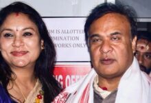 A split conceptual image showing Assam CM Himanta Biswa Sarma addressing the media on one side, and symbolic representations of Indian and foreign passports on the other, depicting the recent political controversy.