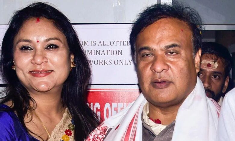 A split conceptual image showing Assam CM Himanta Biswa Sarma addressing the media on one side, and symbolic representations of Indian and foreign passports on the other, depicting the recent political controversy.