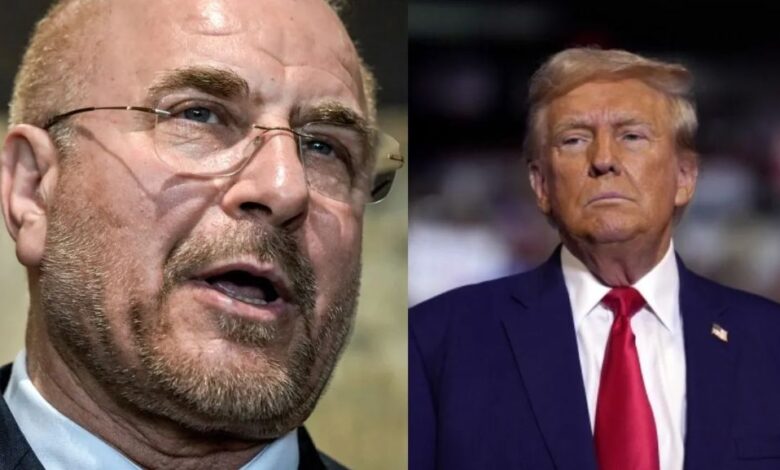 अमेरिकी राष्ट्रपति डोनाल्ड ट्रंप, होर्मुज जलडमरूमध्य में नौसेना का जहाज और इस्लामाबाद में शांति वार्ता का प्रतीकात्मक चित्र