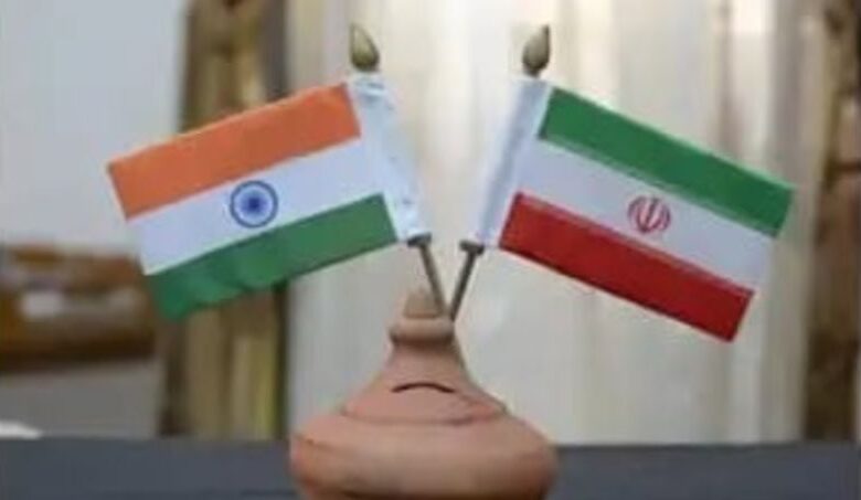 A conceptual image showing the flags of India and Iran with a reassuring handshake, amidst a backdrop of the ongoing Middle East conflict and the US-Iran War.