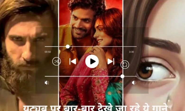 बैकग्राउंड में यूट्यूब का प्ले बटन और सामने धुरंधर फिल्म का एक स्टाइलिश पोस्टर